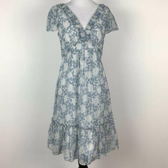 BCBGMaxAzria Dresses & Skirts - Bcbgmaxazria dress size S white blue 100% silk